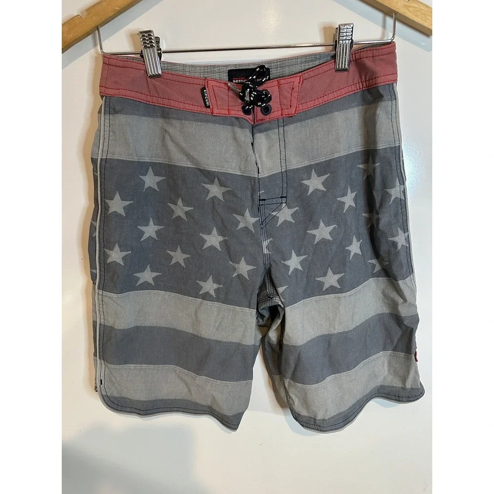 Rip Curl Gray Stars & Stripes Flag Board Shorts, Men's Size 27